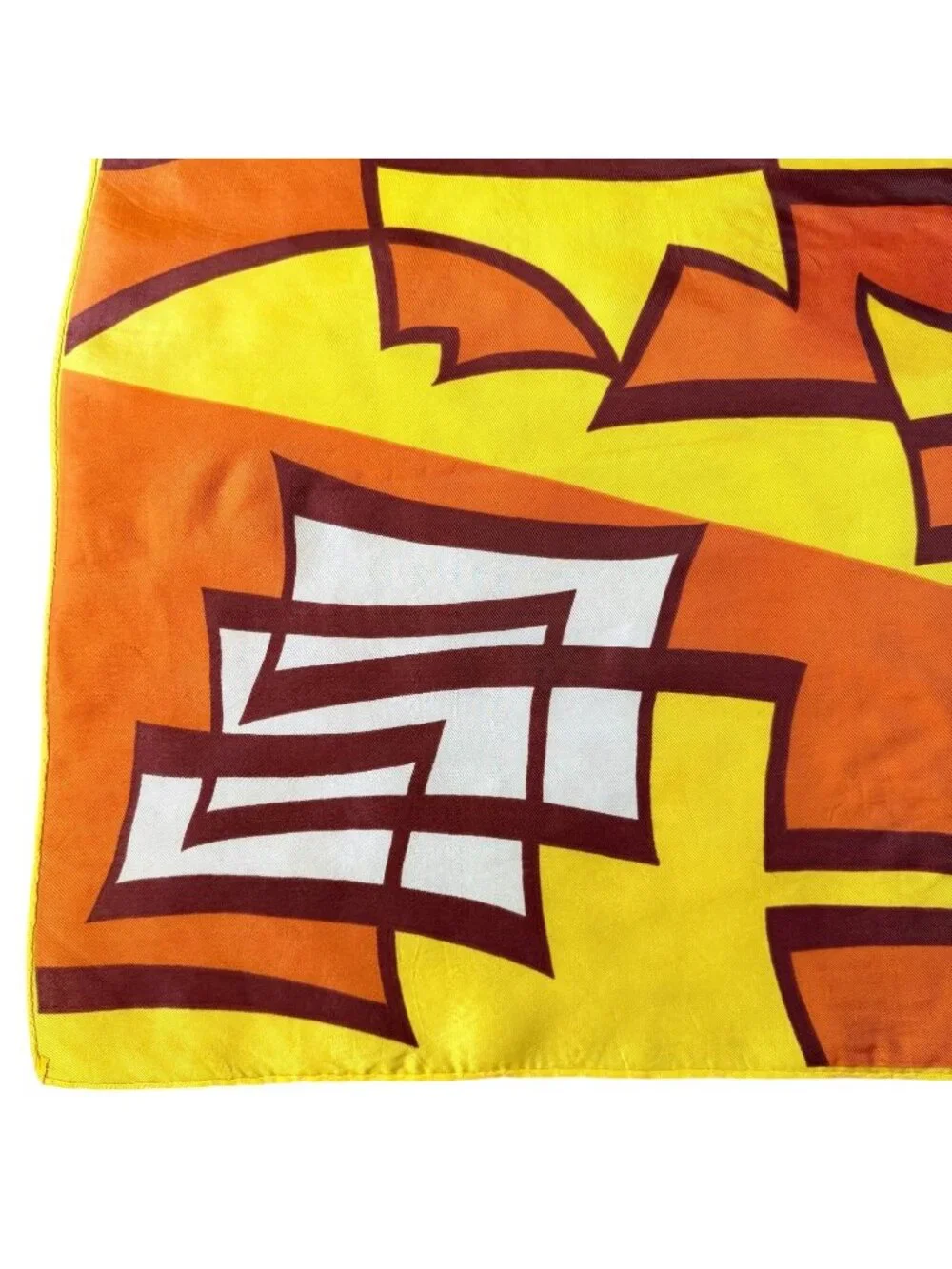 VTG Abstract Geometric Acetate Twill Scarf Made Japan Orange Gold‎ Brown 22